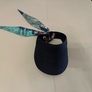 Navy Visor with Silk Floral Tie